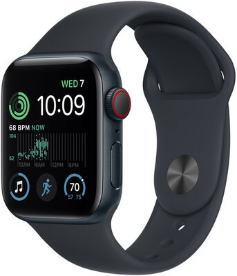 Apple Watch SE (2022) GPS + Cellular, 44mm Puzdro z temne atramentového hliníka, športový remienok