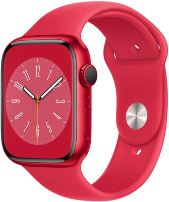 Apple Watch Series 8, GPS, 45mm Puzdro z hliníka (PRODUCT)RED, pletený navliekací remienok