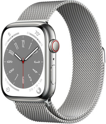 Apple Watch Series 8, GPS + Cellular, 41mm Puzdro zo striebornej nerezovej ocele, milánsky ťah