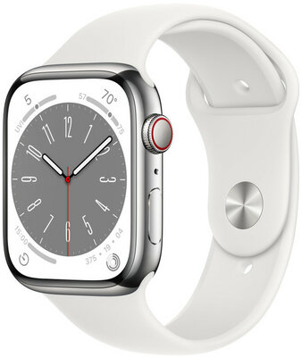 Apple Watch Series 8, GPS + Cellular, 41mm Puzdro zo striebornej nerezovej ocele, športový remienok