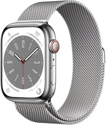 Apple Watch Series 8, GPS + Cellular, 45mm Puzdro zo striebornej nerezovej ocele, milánsky ťah