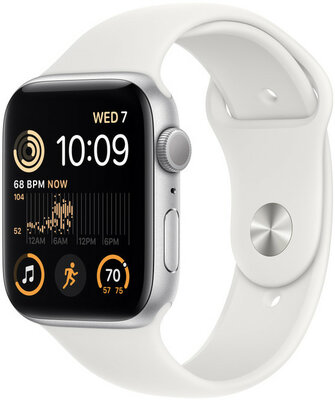 Apple Watch SE (2022) GPS, 44mm Puzdro zo strieborného hliníka, biely športový remienok