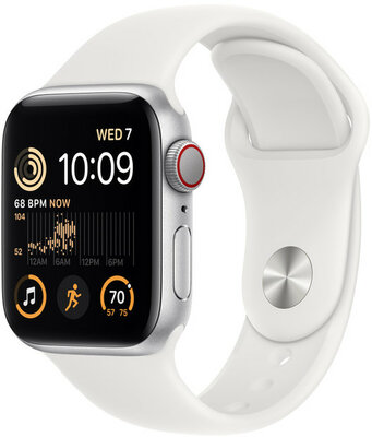 Apple Watch SE (2022) GPS + Cellular, 40mm Puzdro zo strieborného hliníka, biely športový remienok
