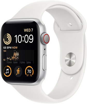 Apple Watch SE GPS + Cellular 44mm Silver Aluminium Case / White Sport Band - Regular