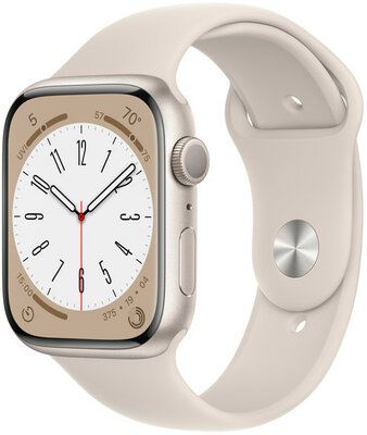 Apple Watch Series 8, GPS, 45mm Puzdro z hviezdne bieleho hliníka, športový remienok