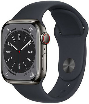 Apple Watch Series 8, GPS + Cellular, 41mm Puzdro z grafitovo šedej nerezovej ocele, športový remienok