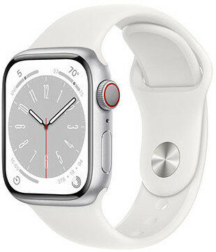 Apple Watch Series 8, GPS + Cellular, 41mm Puzdro zo strieborného hliníka, športový remienok