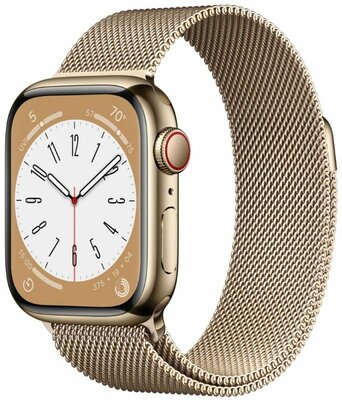 Apple Watch Series 8, GPS + Cellular, 41mm Puzdro zo zlatej nerezovej ocele, prevliekací športový remienok