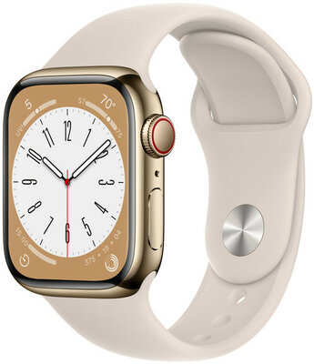 Apple Watch Series 8, GPS + Cellular, 41mm Puzdro zo zlatej nerezovej ocele, športový remienok