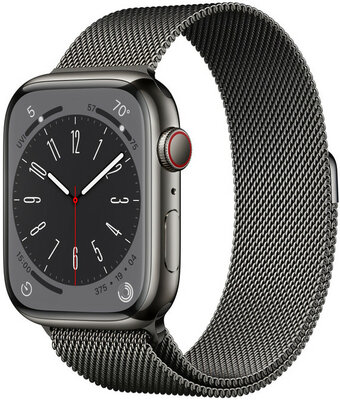 Apple Watch Series 8, GPS + Cellular, 45mm Puzdro z grafitovo šedej nerezovej ocele, milánsky ťah
