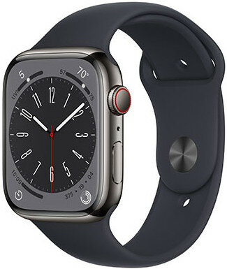 Apple Watch Series 8, GPS + Cellular, 45mm Puzdro z grafitovo šedej nerezovej ocele, športový remienok