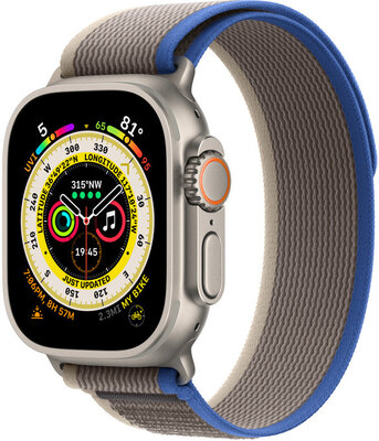 Apple Watch Ultra, GPS + Cellular, 49 mm so sivomodrým remienkom "Trail loop" (S/M)