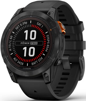 Garmin Fenix 7 Pro Solar, Slate Gray Stainless Steel, Black Band