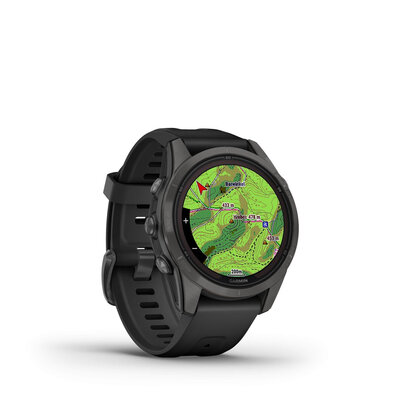 (SK) Garmin Fenix 7S Pro Sapphire Solar Gray DLC Titanium / Black Silicone Band