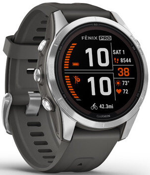 Garmin Fenix 7S Pro Solar, Silver Stainless Steel, Graphite Band