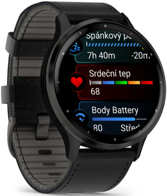Garmin Venu 3 Slate / Black, Black Leather Band