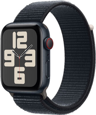 Apple Watch SE (2023) GPS + Cellular 44mm temne atramentové hliníkové puzdro s temne atramentovým prevliekacím športovým remienkom