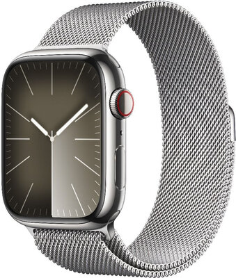 Apple Watch Series 9 GPS + Cellular 45mm strieborné puzdro z nerezovej ocele so strieborným milánskym ťahom