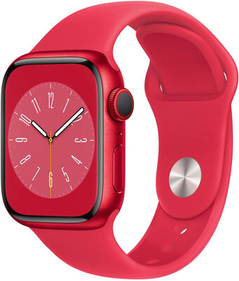 Apple Watch Series 8, GPS + Cellular, 45mm Puzdro z hliníka (PRODUCT)RED, pletený navliekací remienok