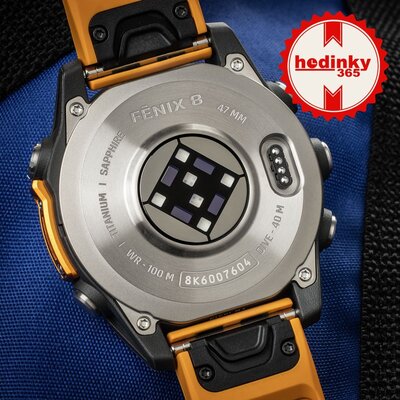(SK) Garmin Fenix 8 AMOLED 47mm, Sapphire Titanium Graphite Spark Orange Band