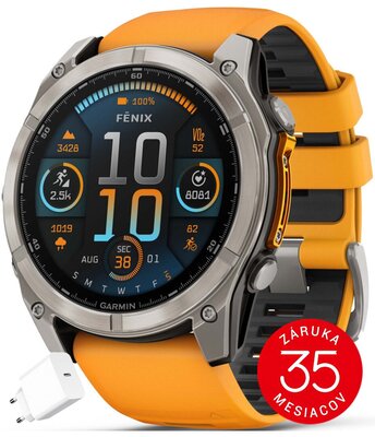Garmin Fenix 8 AMOLED 51 mm, Sapphire Titanium Graphite Spark Orange Band (rozbalené)