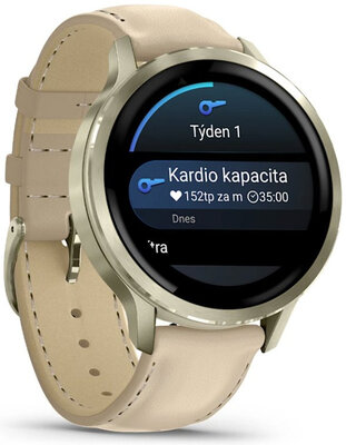 (SK) Garmin Venu 4 41mm Lunar Gold / Light Sand, Leather Band (+ náhradný remienok)
