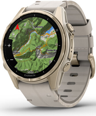 Garmin Fenix 8 AMOLED 43 mm, Sapphire Soft Gold Stainless Steel Fog Gray Limestone Leather Band (Premium) (+ náhradný remienok)