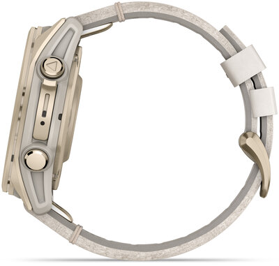 (SK) Garmin Fenix 8 AMOLED 43mm, Sapphire Soft Gold Stainless Steel Fog Gray Limestone Leather Band (Premium) (+ náhradný remienok)