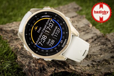 (SK) Garmin Fenix 8 AMOLED 43mm, Sapphire Soft Gold Stainless Steel Fog Gray Limestone Leather Band (Premium) (+ náhradný remienok)