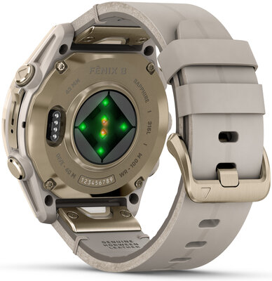 (SK) Garmin Fenix 8 AMOLED 43mm, Sapphire Soft Gold Stainless Steel Fog Gray Limestone Leather Band (Premium) (+ náhradný remienok)