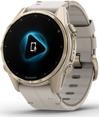 (SK) Garmin Fenix 8 AMOLED 43mm, Sapphire Soft Gold Stainless Steel Fog Gray Limestone Leather Band (Premium) (+ náhradný remienok)