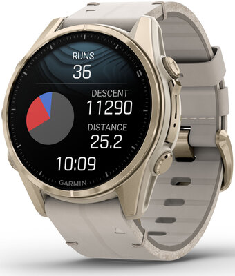 (SK) Garmin Fenix 8 AMOLED 43mm, Sapphire Soft Gold Stainless Steel Fog Gray Limestone Leather Band (Premium) (+ náhradný remienok)