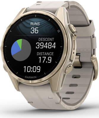 (SK) Garmin Fenix 8 AMOLED 43mm, Sapphire Soft Gold Stainless Steel Fog Gray Limestone Leather Band (Premium) (+ náhradný remienok)