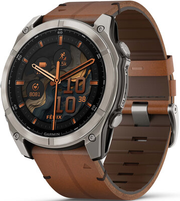 Garmin Fenix 8 AMOLED 51 mm, Exclusive Titanium Graphite Brown Leather Band (Premium) (+ náhradný remienok)