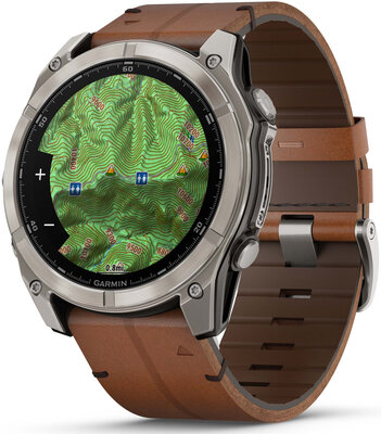 Garmin Fenix 8 AMOLED 51 mm, Exclusive Titanium Graphite Brown Leather Band (Premium) (+ náhradný remienok)