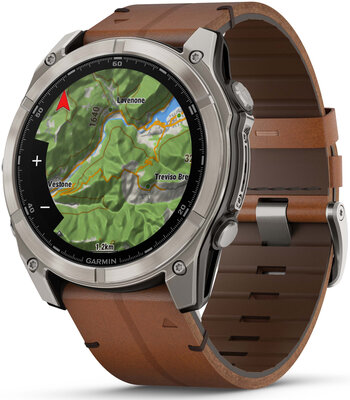 (SK) Garmin Fenix 8 AMOLED 51mm, Exclusive Titanium Graphite Brown Leather Band (Premium) (+ náhradný remienok)