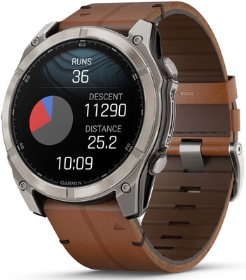 (SK) Garmin Fenix 8 AMOLED 51mm, Exclusive Titanium Graphite Brown Leather Band (Premium) (+ náhradný remienok)