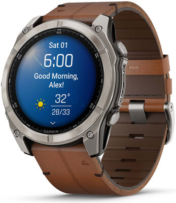 (SK) Garmin Fenix 8 AMOLED 51mm, Exclusive Titanium Graphite Brown Leather Band (Premium) (+ náhradný remienok)