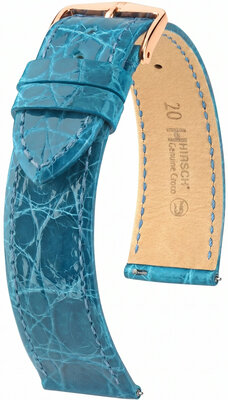 Kožený remienok Hirsch Genuine Croco 01808183-7, modrý, krokodília koža, Quick Release