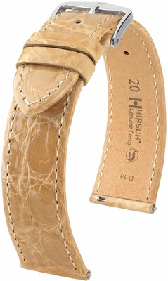 Kožený remienok Hirsch Genuine Croco 01808190-2, béžový, krokodília koža, Quick Release