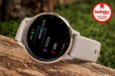 Garmin Venu 3S Cream Gold / French Gray Case, Sand Leather Band (+ náhradný remienok)