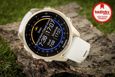 Garmin Fenix 8 AMOLED 43 mm, Sapphire Soft Gold Stainless Steel Fog Gray Limestone Leather Band (Premium) (+ náhradný remienok)